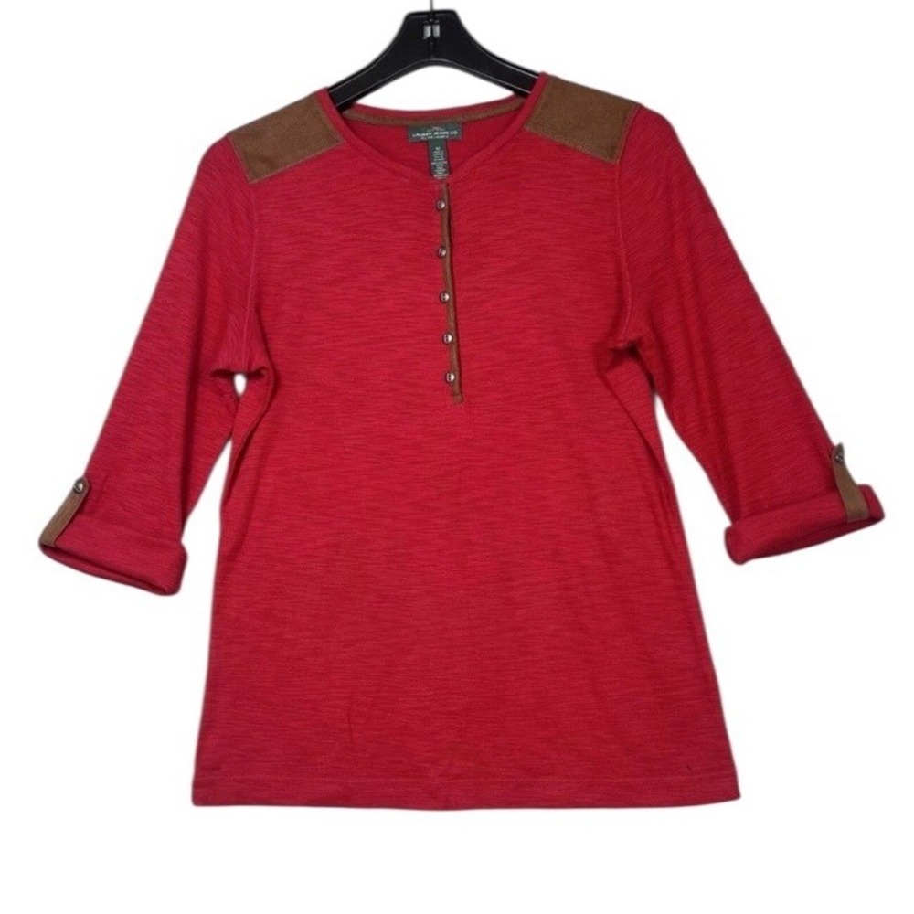Lauren Ralph Lauren Shirt‎ Women's SZ Large Orange Henley Roll Tab Long Sleeve